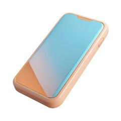Fototapete - Orange mobile phone. Pastel colors. 3d rendering isolated on white background. Cartoon plastic style icon