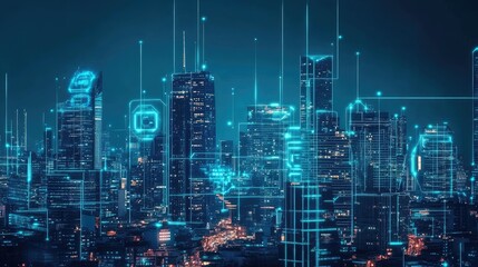 Poster - A sleek, futuristic cityscape with advanced robotic systems and innovative urban planning elements, perfect for technology and smart city concepts