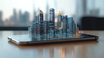 Poster - A smartphone with augmented reality features displayed overlaid onto the real-world surroundings, demonstrating the powerful fusion of virtual and physical elements