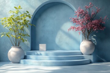 Poster - Solid blue wall texture background for design and art projects with subtle variations in shade