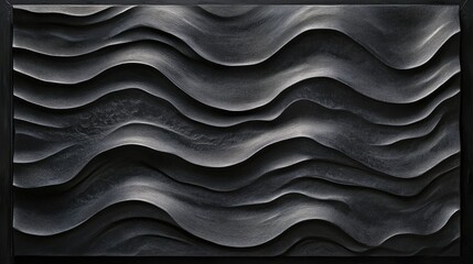 Aufkleber - A sweeping landscape of dark black sand dunes with a striking ripple pattern, evoking a sense of mystery and elegance in an abstract natural texture