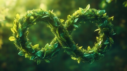 Poster - a vibrant infinity symbol wrapped in green foliage, with a soft green background, representing endle