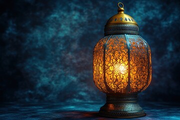Poster - Single lit candle on wooden table creating a warm glow in a dimly lit room