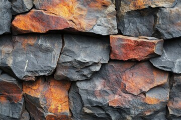 Poster - Close up of a rock wall with a vibrant fire burning in the center creating an intense glow