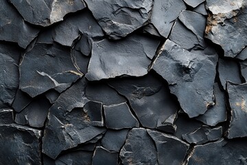 Poster - Black wall with numerous visible cracks and imperfections in surface texture