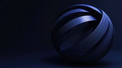 Poster - An abstract blue geometric sphere sliced into layered pieces, set against a dark blue background, conveying depth and complexity in a minimalist design
