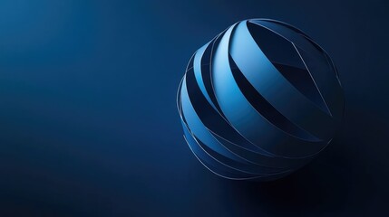 Poster - An abstract blue geometric sphere sliced into layered pieces, set against a dark blue background, conveying depth and complexity in a minimalist design