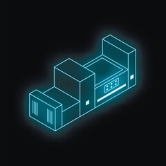 Poster - Glowing blue isometric outline of a production line symbolizing manufacturing processes in a futuristic setting
