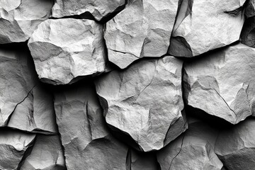 Poster - Wall of textured rocks against a solid black background showcasing natural geological formations