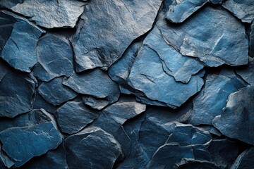 Poster - Close up image of a natural blue rock wall texture and surface detail
