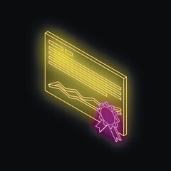 Poster - glowing neon certificate with a ribbon symbolizes online education, achievement, and the digital rec