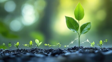 Poster - Creative business growth concept, with a rising stock market graph and symbols of leadership, individuality, and innovation in a corporate environment