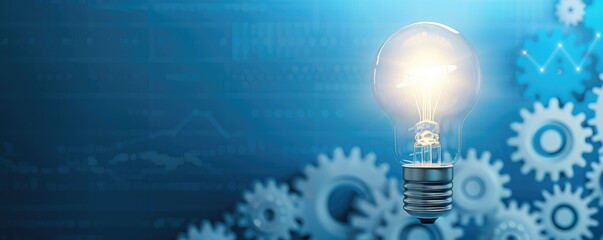 Poster - Light Bulb Concept with Gears on a Technology Background