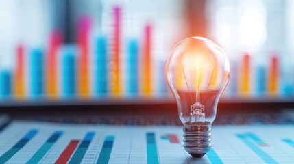 Poster - light bulb illuminating financial graphs and data analysis concepts