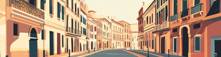 Poster - Charming European street scene with colorful buildings and narrow road.