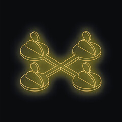 Poster - Glowing yellow lines depict interconnected people, symbolizing networking and collaboration in an isometric perspective