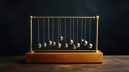 Poster - Newton cradle with the balls swinging, showcasing the principles of physics and motion, ideal for educational or scientific content