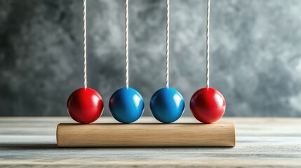 Poster - Newton cradle with the balls swinging, showcasing the principles of physics and motion, ideal for educational or scientific content