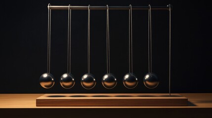 Poster - Newton cradle with the balls swinging, showcasing the principles of physics and motion, ideal for educational or scientific content