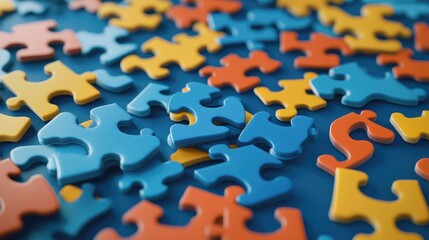 Leinwandbilder - Puzzle texture design with questions and answers on a blue background, creating a fun and vibrant visual ideal for learning, education, and communication topics