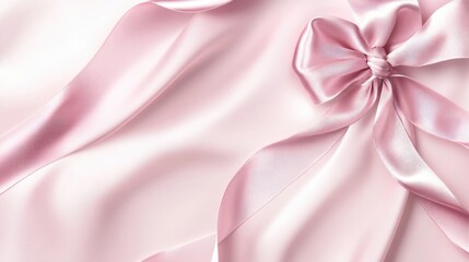 Poster - Soft pastel pink background with a satin ribbon frame, creating an elegant and feminine design perfect for invitations or stylish content