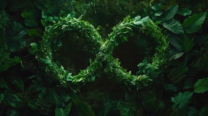 Poster - The infinity symbol surrounded by lush greenery, set against a green backdrop, evoking themes of eternal growth and connection with nature