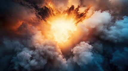 Poster - Thick smoke billowing outward in a dramatic explosion, leaving the center open for adding text or images. Perfect for spooky, mysterious Halloween themes