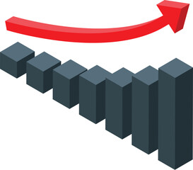Poster - Growing bar graph with red arrow pointing up, representing economic success, investment growth, and positive business trends