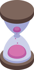 Poster - Isometric hourglass with falling pink sand, symbolizing time passing