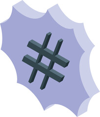Poster - 3d hashtag symbol floating on a purple thought bubble representing social media trends and online communication