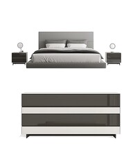 Wall Mural - A bed and nightstand are shown in a white background