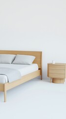 Wall Mural - A bed with a white comforter and pillows sits in front of a white wall