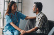 © ARMMY PICCA - Speed Up Recovery From Injuries or Illness with Physical Therapy for Seniors. A female physiotherapist in-home care visit to massage muscle tension in the body or sprain