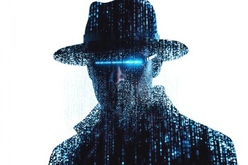 Poster - Mysterious figure in digital world with glowing elements