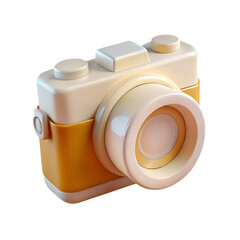 Fototapete - Orange vintage photo camera. 3d rendering isolated on white background. Cartoon plastic style icon