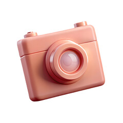 Fototapete - Pink vintage photo camera. 3d rendering isolated on white background. Cartoon plastic style icon