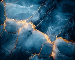 Poster - Blue marble texture with gold cracks.