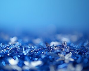 Aufkleber - Blue glitter background with delicate flowers.