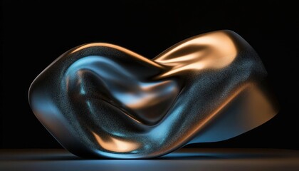 Poster - Futuristic Abstract Sculpture Illuminated by Blue Light Smooth Curves Metallic Textures Minimalist Design