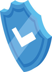 Poster - Glossy blue shield with a white check mark symbolizes security, protection, and guarantee in digital environments