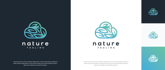 Wall Mural - Cloud logo design with nature leaves. Cloud nature logo design vector icon.