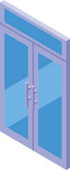 Poster - Modern double glass door with metal handles and transom window, isometric building entrance icon