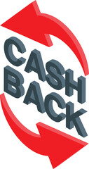 Poster - Cash back refunding money with red revolving arrows making a circle in an isometric icon