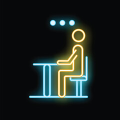 Poster - neon style icon of a student deep in thought while sitting at their desk