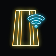  - Glowing neon line icon of a wifi symbol over a computer server is showing cloud computing