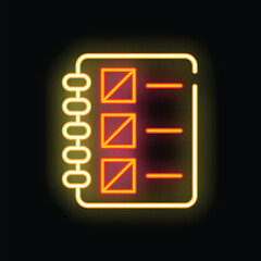 Poster - glowing neon icon of a notepad with checkboxes, representing a to do list for tasks and reminders