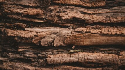 Fototapete - Textured background featuring dark brown aged bark wood with horizontal layers and intricate details, perfect for nature or rustic themes.