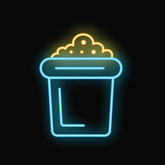 Poster - Glowing neon line icon of a trash can isolated on a black background, perfect for grabbing attention
