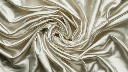 Poster - Soft white silk fabric background with rippled texture in a swirling pattern, featuring a smooth sheen and delicate drapes creating an elegant look.