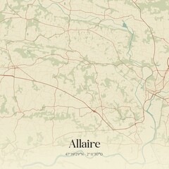  Retro map of Allaire, Bretagne, France. Vintage street map.